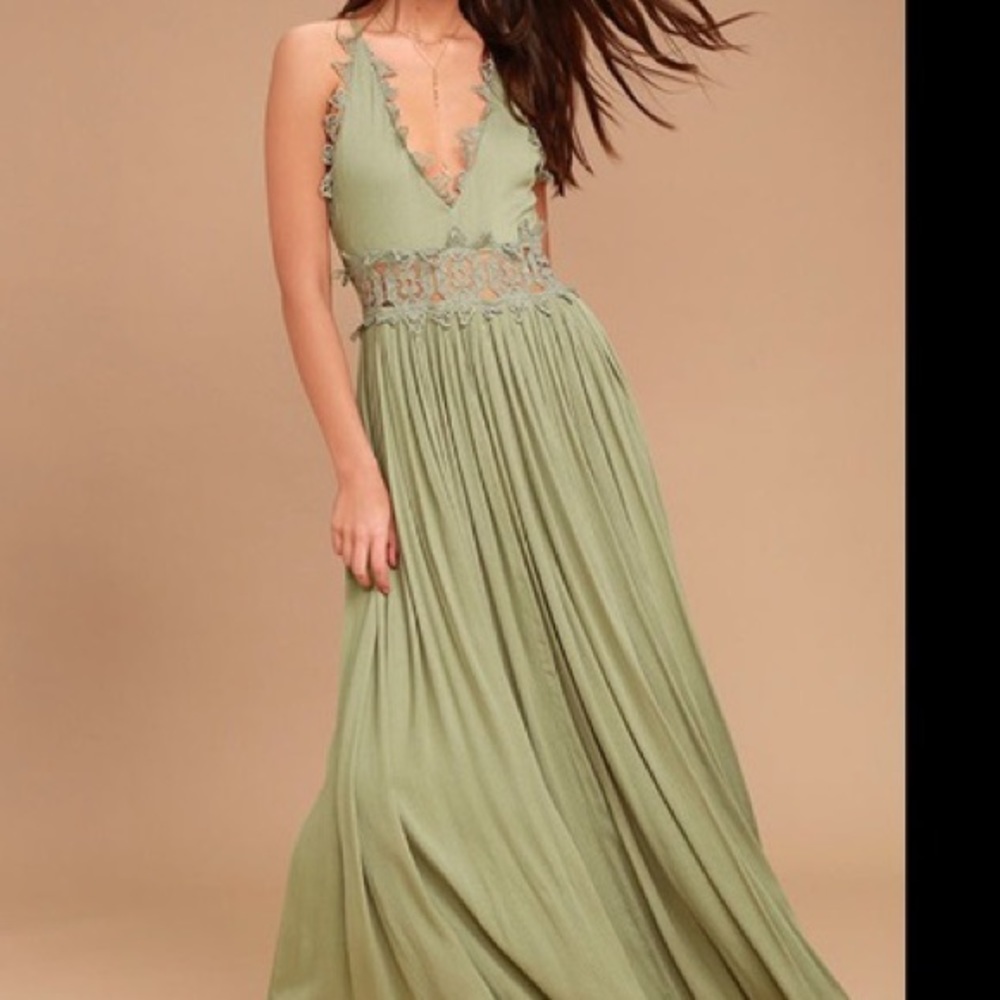 Lulus this is love sage green lace maxi dress
